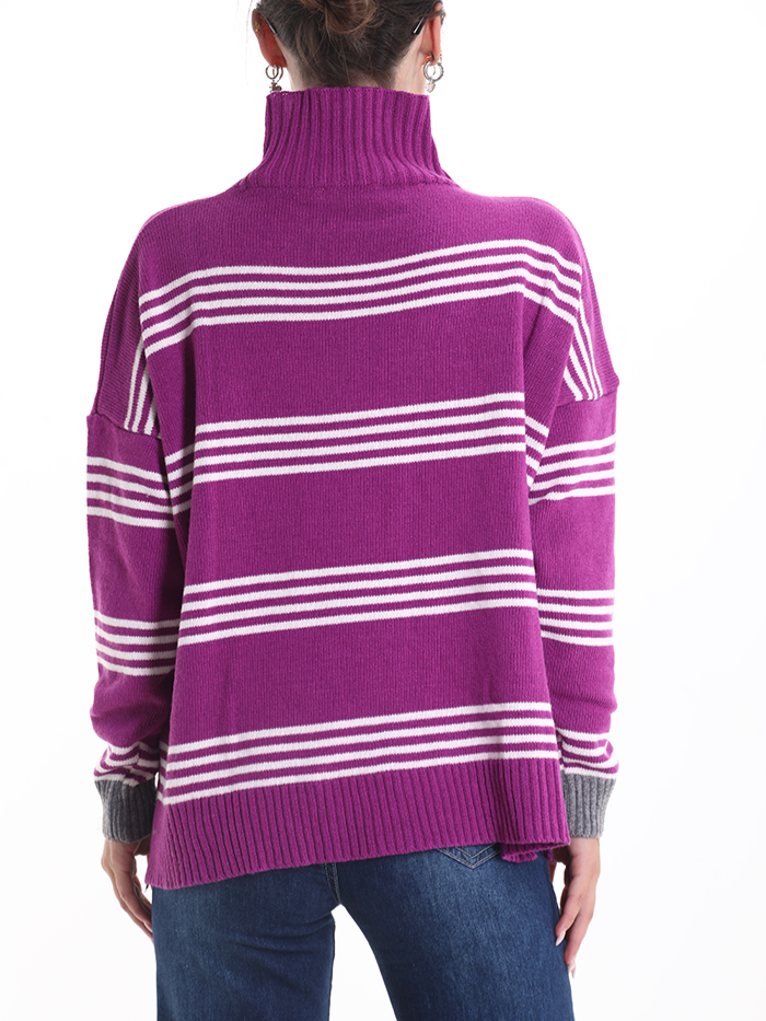 Maglione in Misto Cashmere Fantasia righe a collo alto