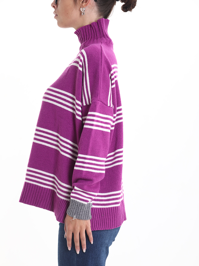 Maglione in Misto Cashmere Fantasia righe a collo alto