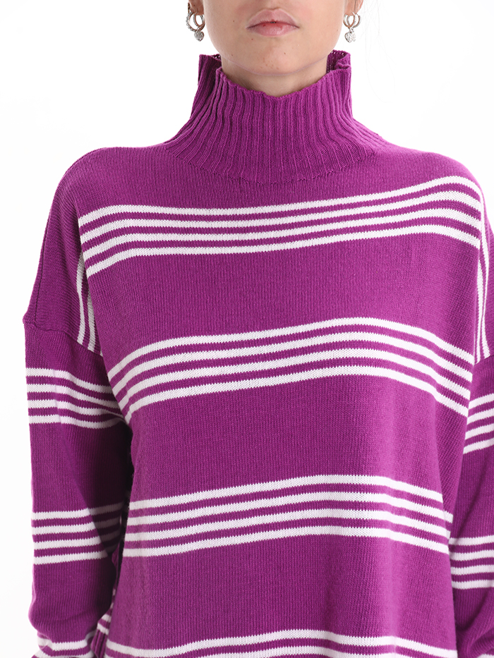 Maglione in Misto Cashmere Fantasia righe a collo alto