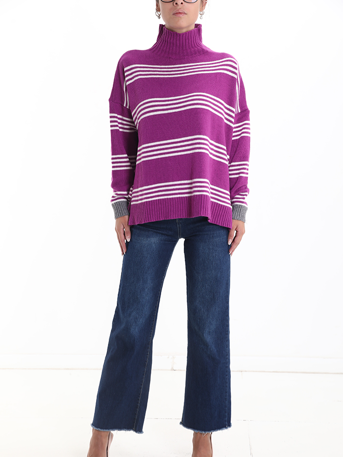 Maglione in Misto Cashmere Fantasia righe a collo alto