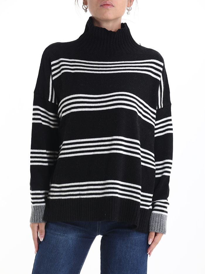 Maglione in Misto Cashmere Fantasia righe a collo alto