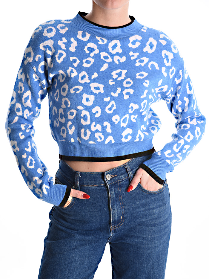 Maglione Corto Girocollo Fantasia Animalier