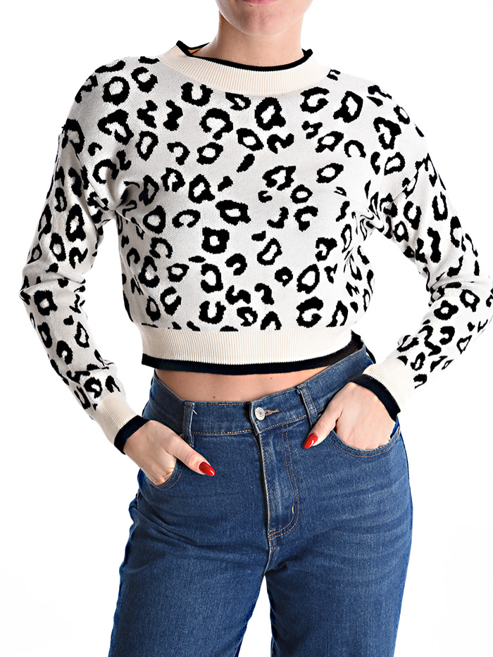 Maglione Corto Girocollo Fantasia Animalier