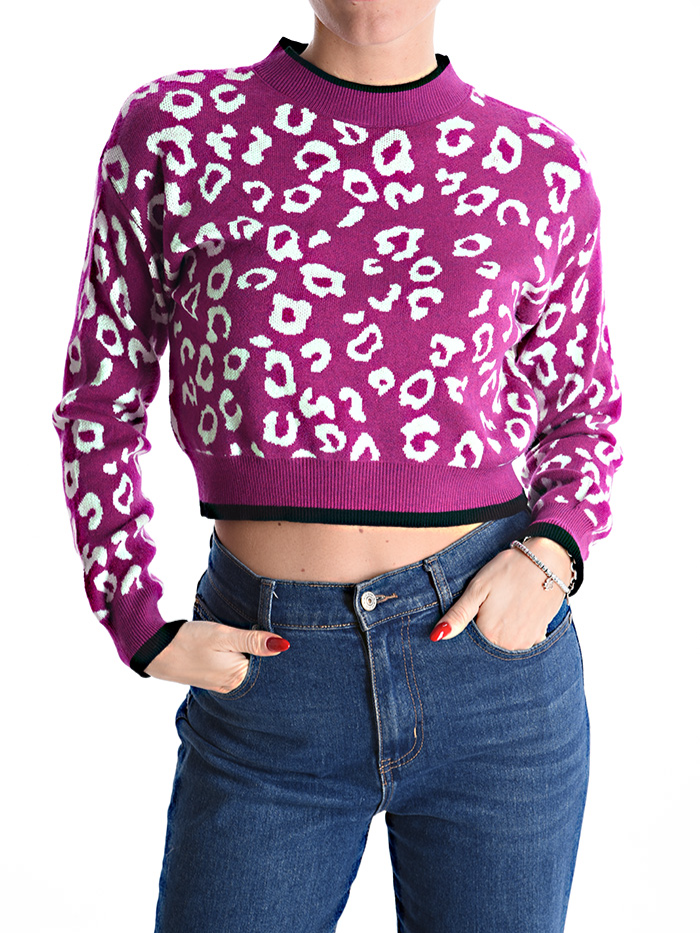 Maglione Corto Girocollo Fantasia Animalier