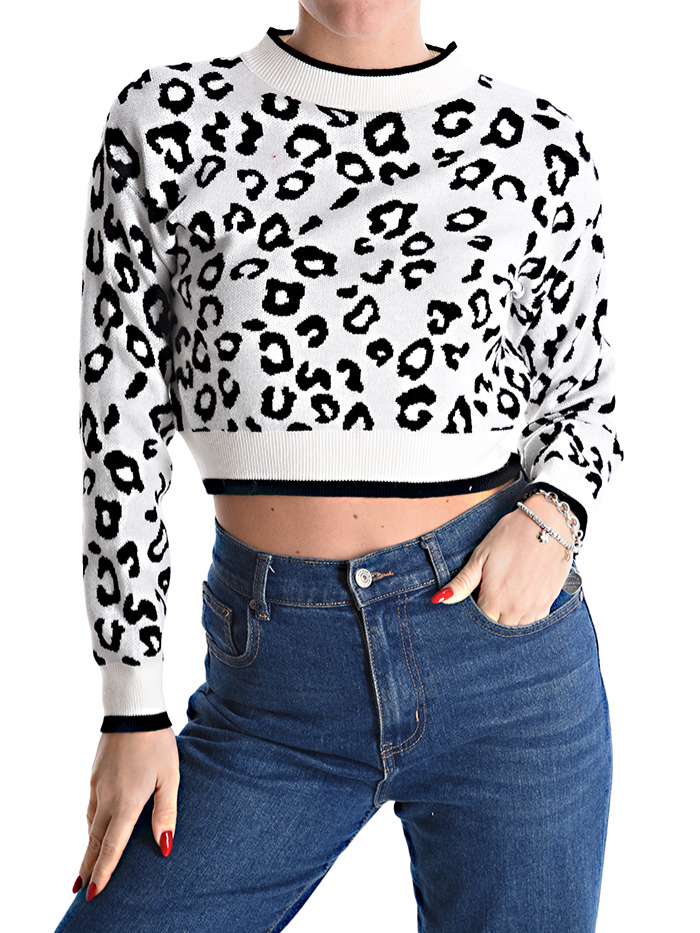 Maglione Corto Girocollo Fantasia Animalier