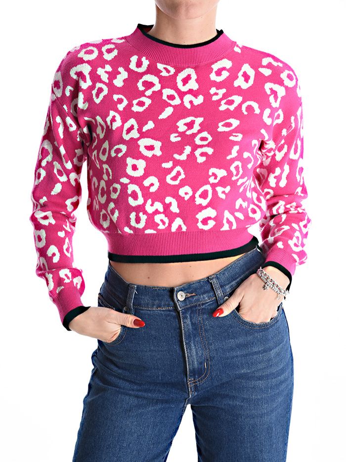 Maglione Corto Girocollo Fantasia Animalier