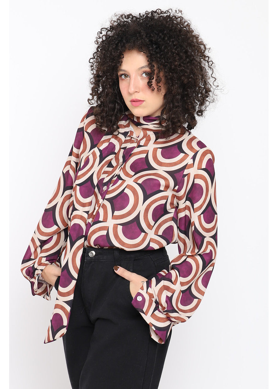 Blusa con fiocco stampa geometrica