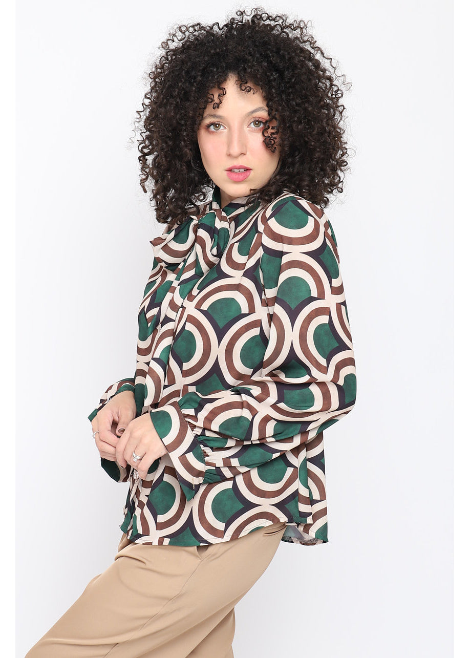 Blusa con fiocco stampa geometrica