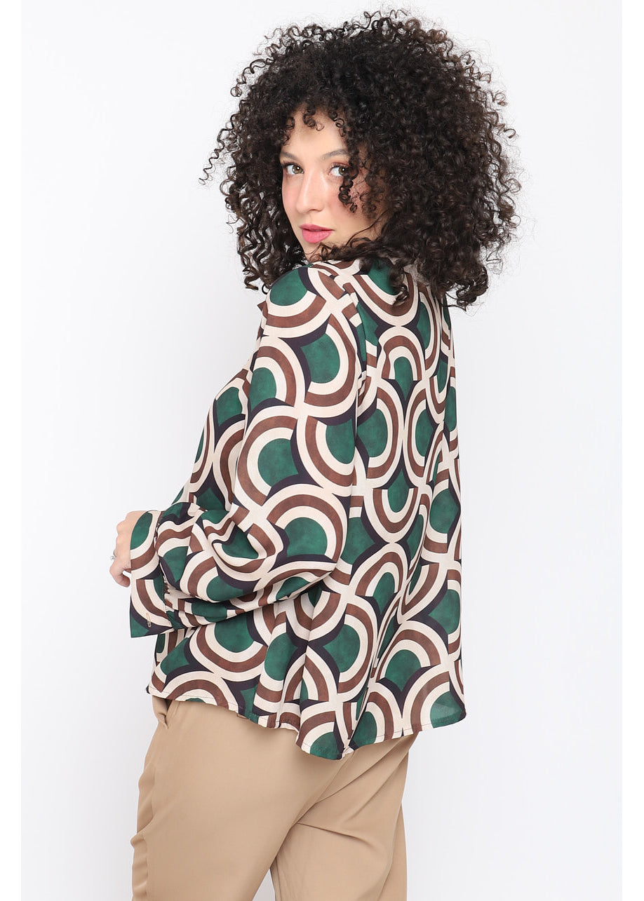 Blusa con fiocco stampa geometrica