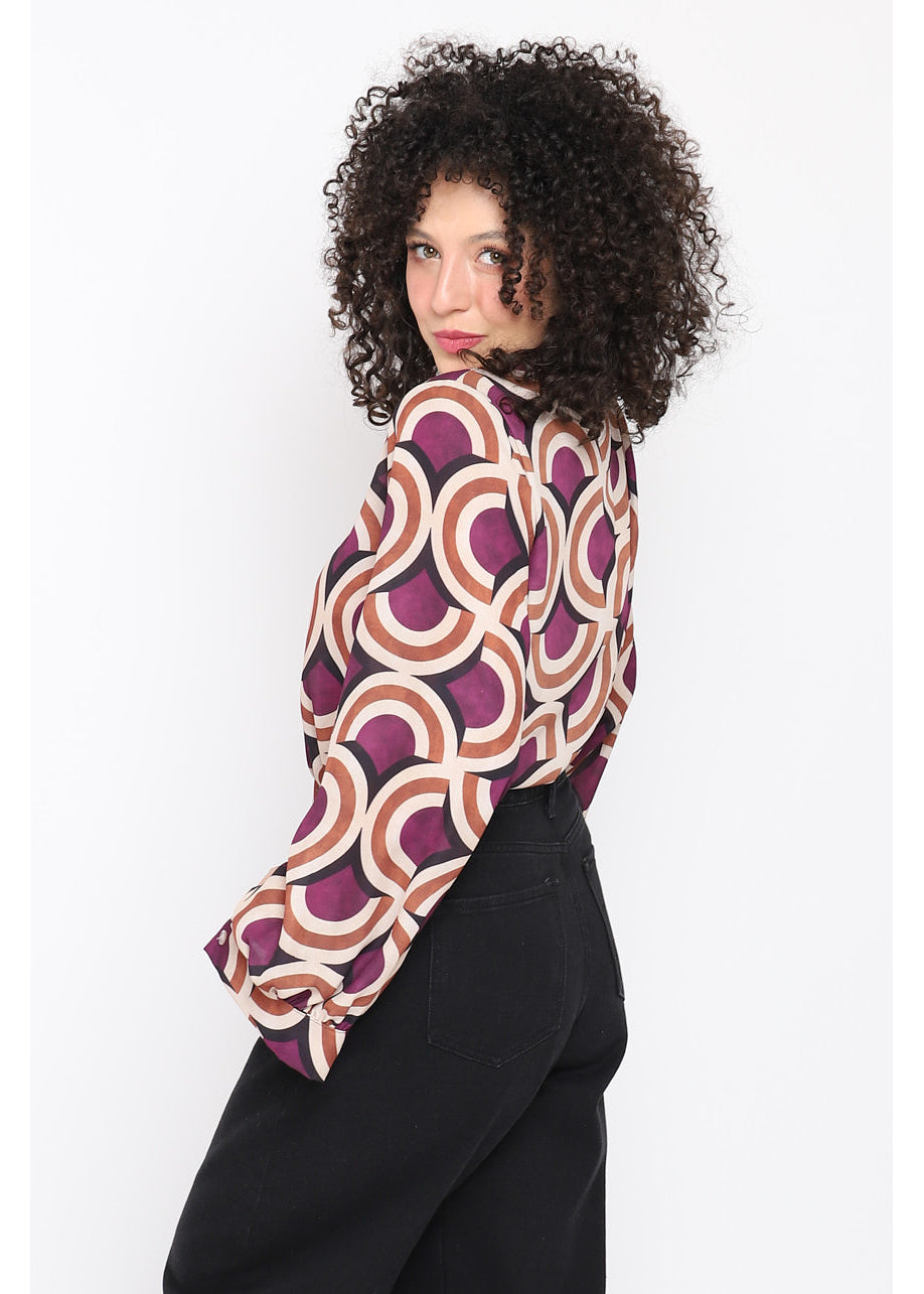 Blusa con fiocco stampa geometrica