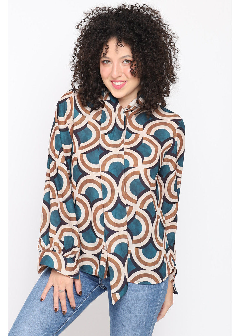Blusa con fiocco stampa geometrica