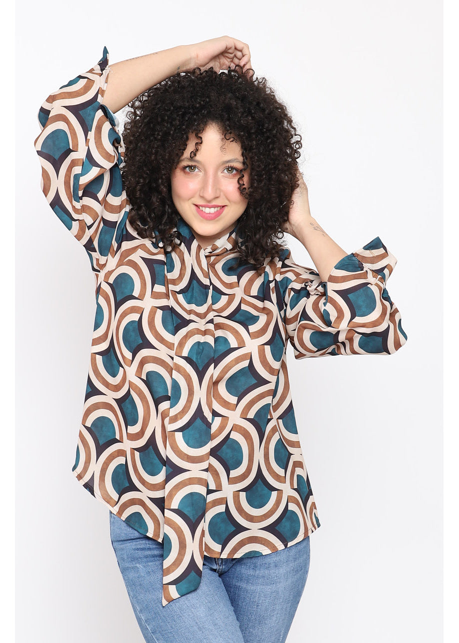 Blusa con fiocco stampa geometrica