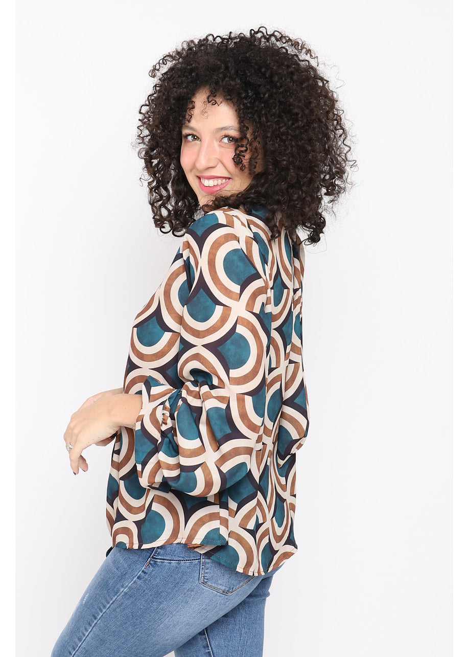 Blusa con fiocco stampa geometrica