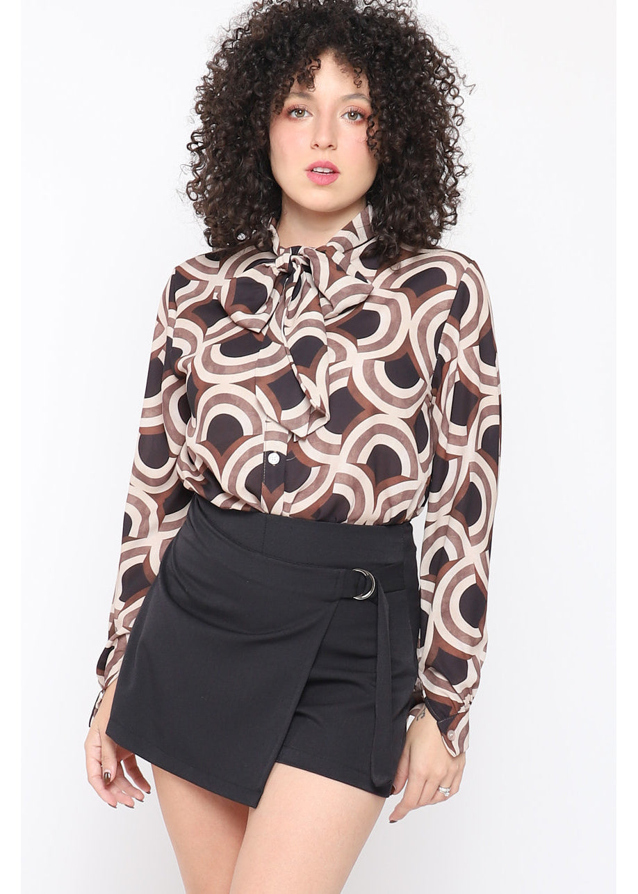 Blusa con fiocco stampa geometrica