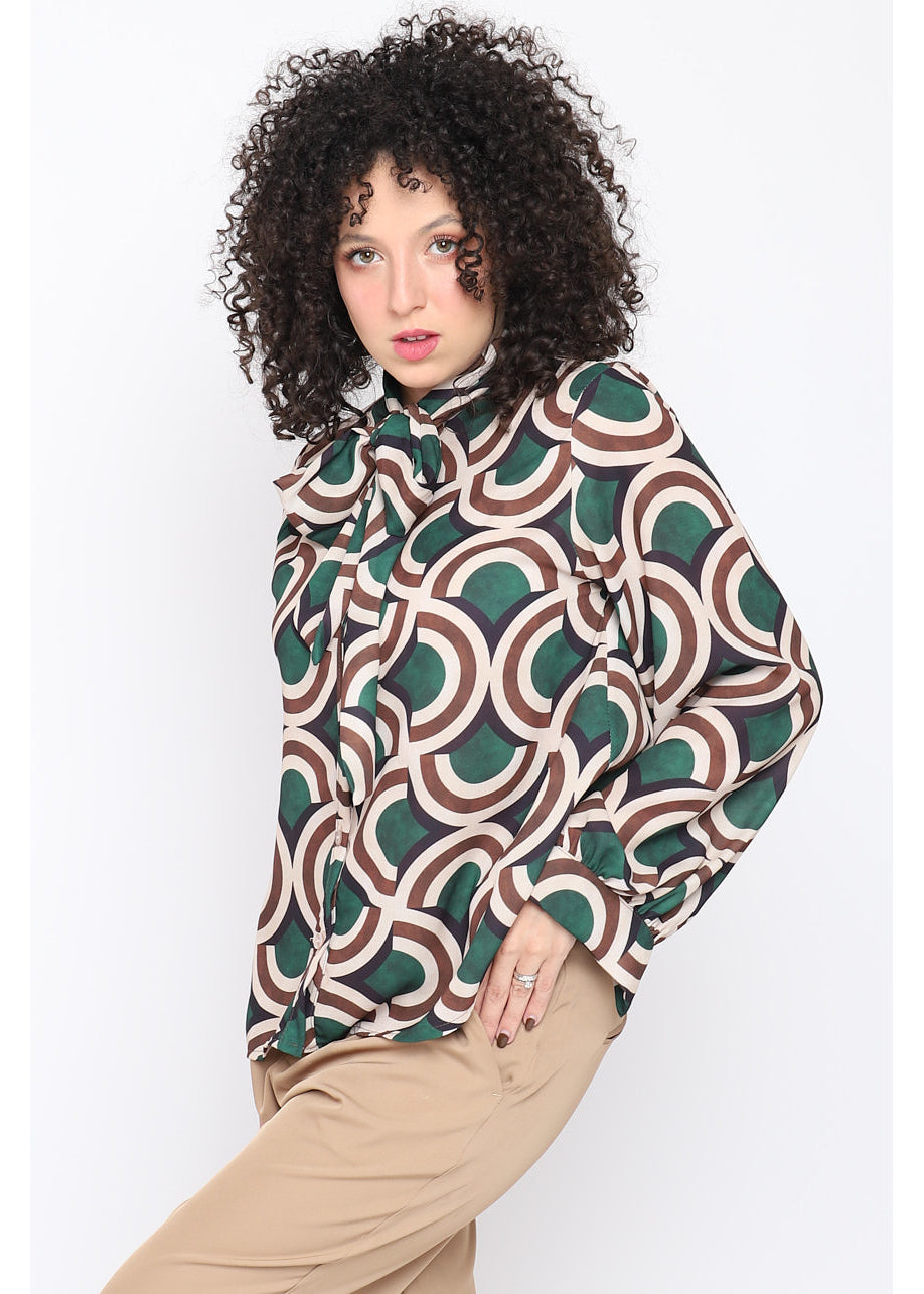 Blusa con fiocco stampa geometrica