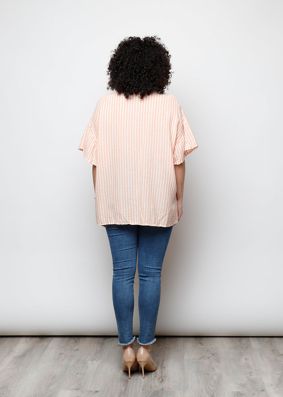 Blusa aperta con bottini rigata