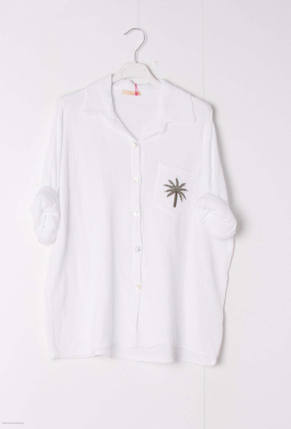 Camicia aperta con bottoni in 100% cotone Palma ricamata
