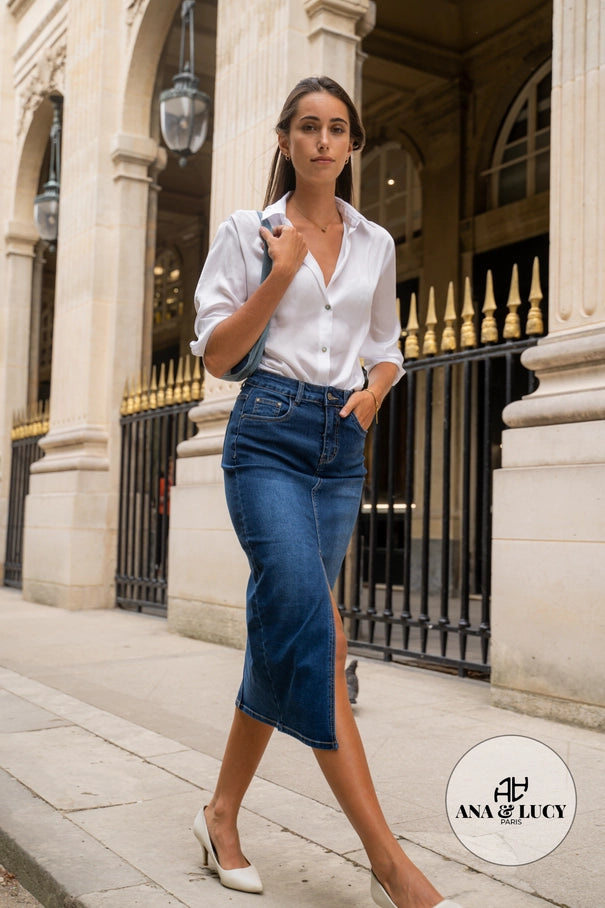 Gonna logette di jeans con spacco - EMMA