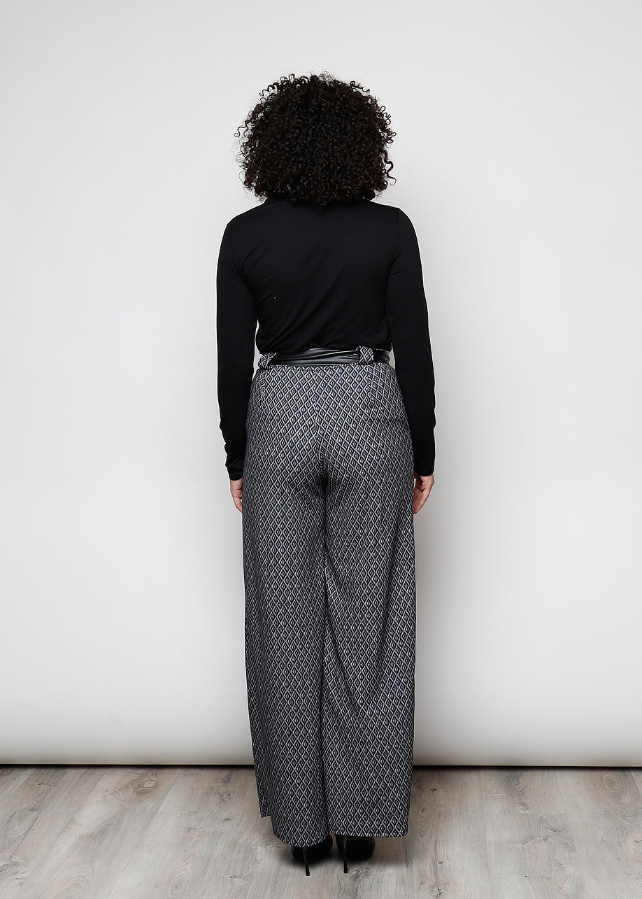 Pantaloni stampati larghi con cintura