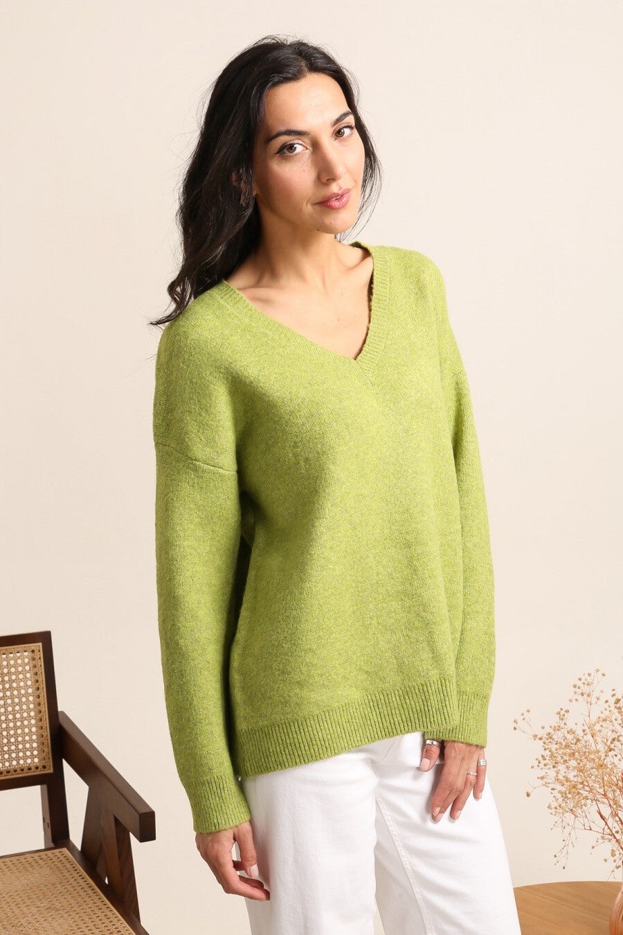 Rayon and Cashmere V-Neck Sweater
