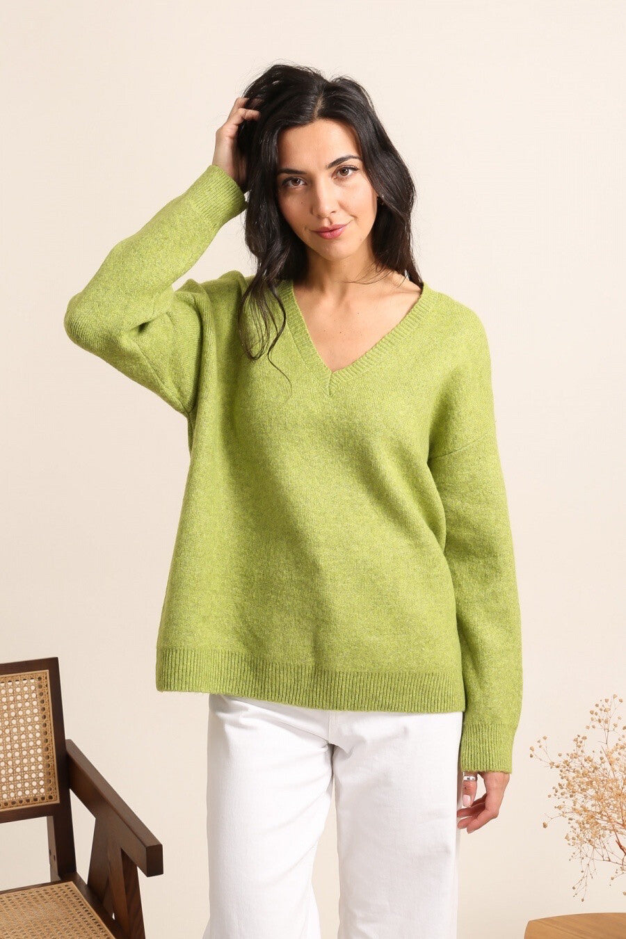 Rayon and Cashmere V-Neck Sweater