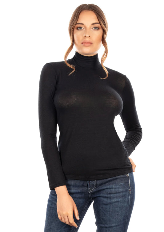 Long-sleeved turtleneck sweater in micromodal and Cashmere