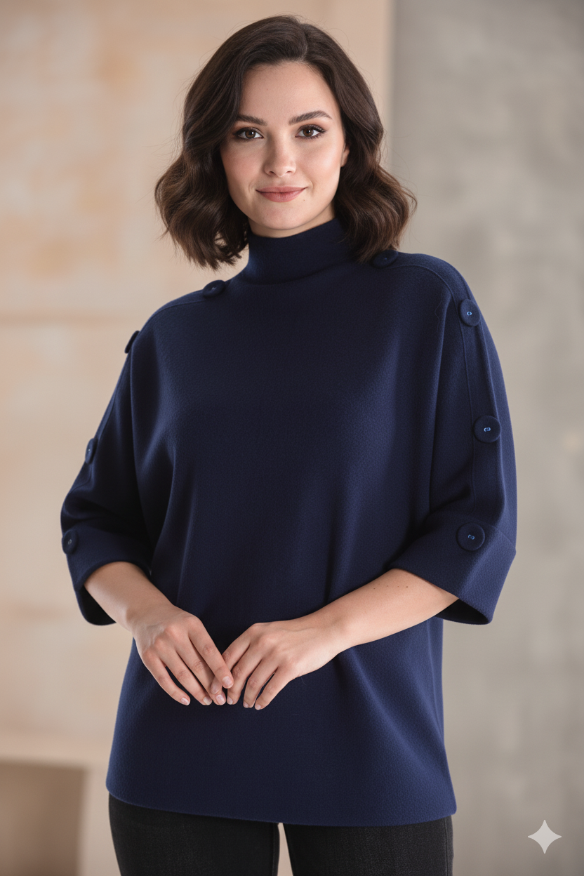 Maglia con maniche a 3/4 con bottoni
