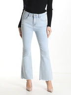 Jeans in Cotone a zampa con tasche con frange
