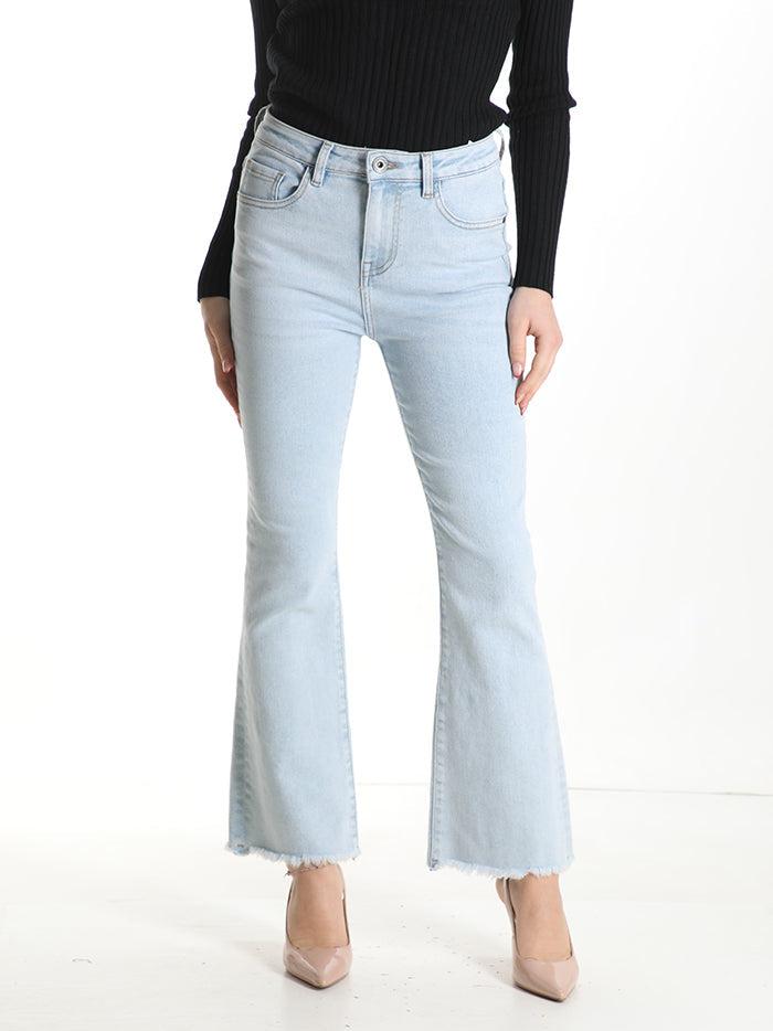 Jeans in Cotone a zampa con tasche con frange