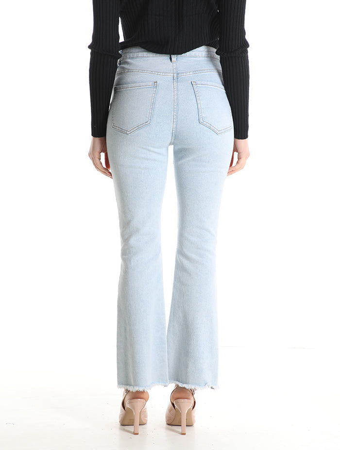 Jeans in Cotone a zampa con tasche con frange