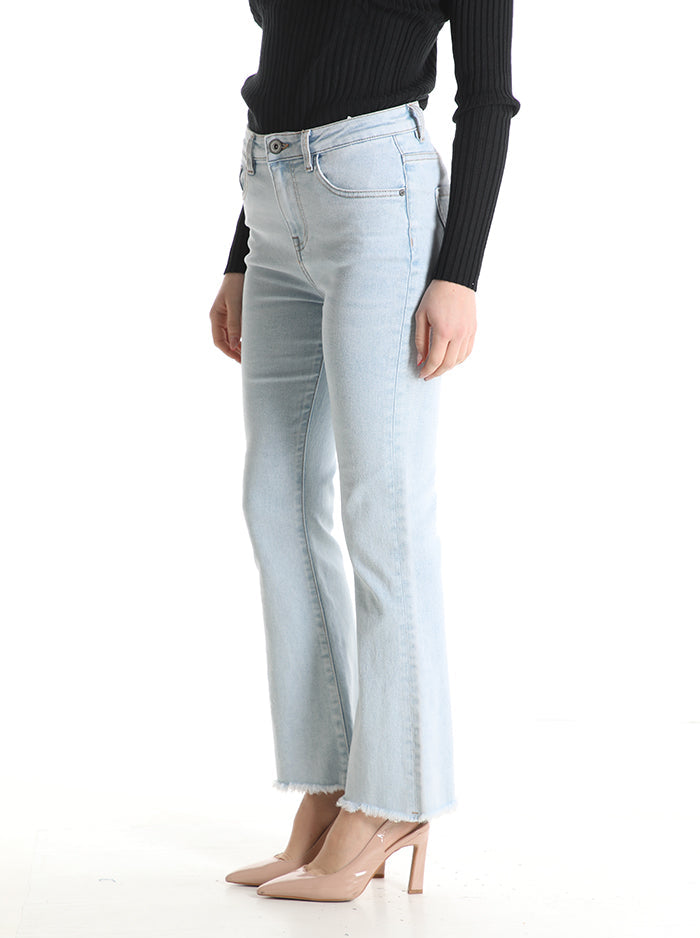 Jeans in Cotone a zampa con tasche con frange