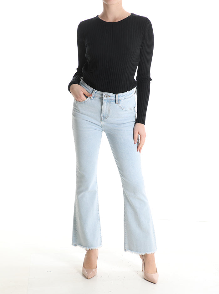 Jeans in Cotone a zampa con tasche con frange