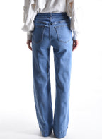 Jeans in Cotone con bottoni con  lavaggio chiaro