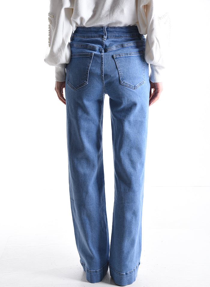Jeans in Cotone con bottoni con  lavaggio chiaro