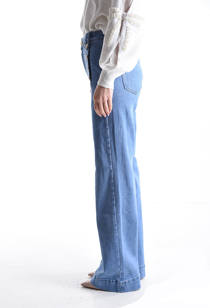 Jeans in Cotone con bottoni con  lavaggio chiaro
