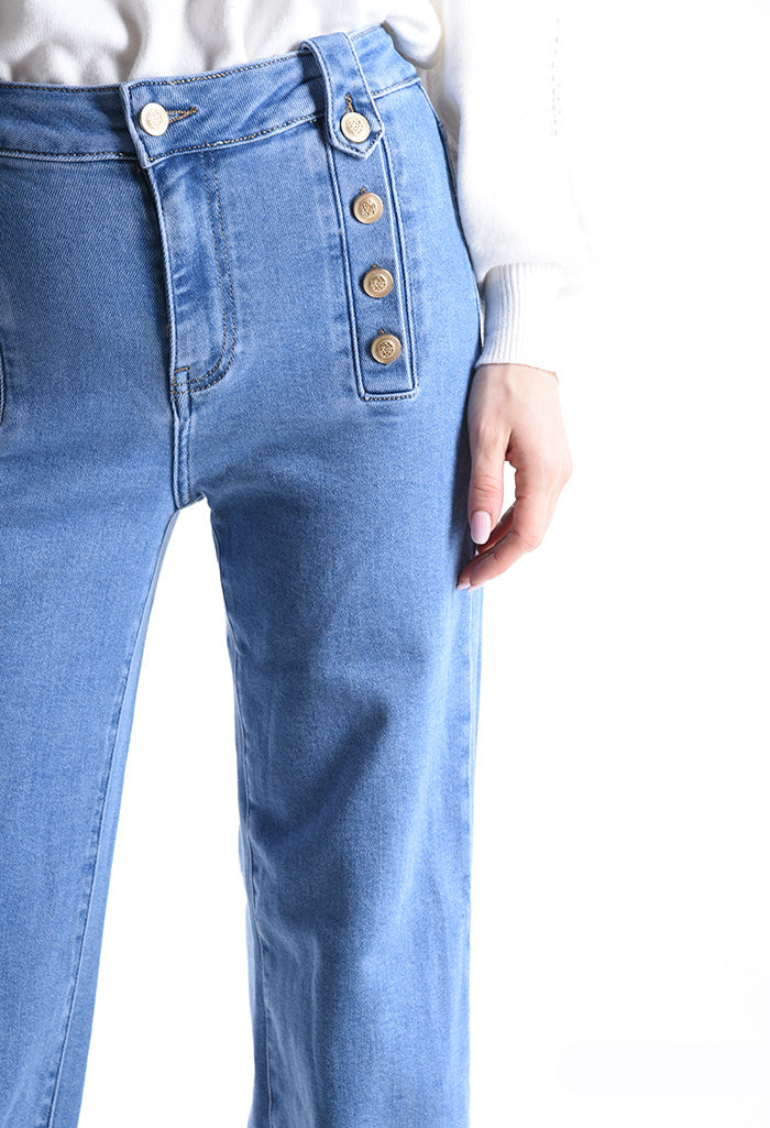 Jeans in Cotone con bottoni con  lavaggio chiaro