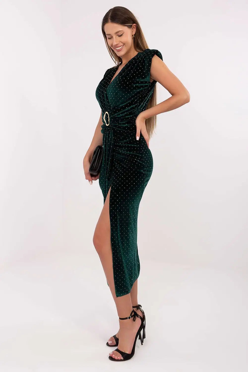 Abito aderente con spalline imbottite e a incrocio - 221313