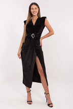 Abito aderente con spalline imbottite e a incrocio - 221313