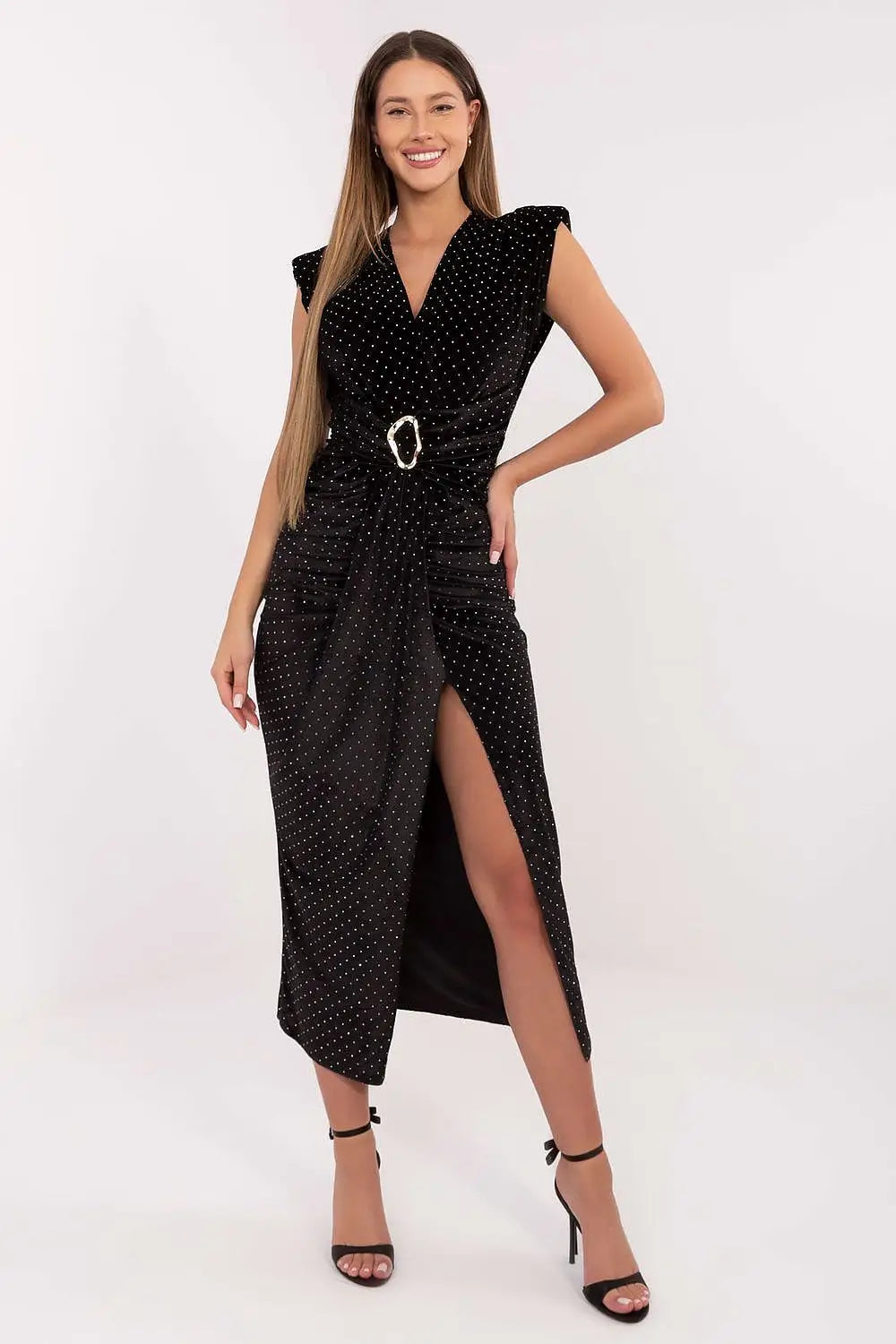 Abito aderente con spalline imbottite e a incrocio - 221313