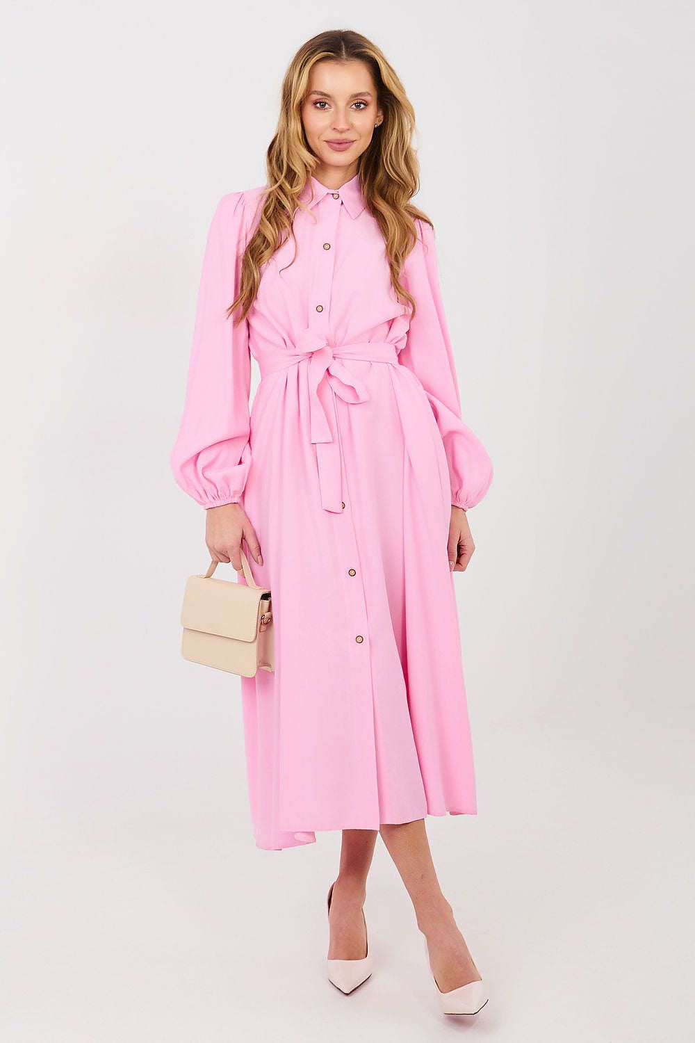 Rosa / S/M Abito camicia midi in cotone elasticizzato