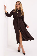 Marrone / Universale Abito camicia midi con linea svasata