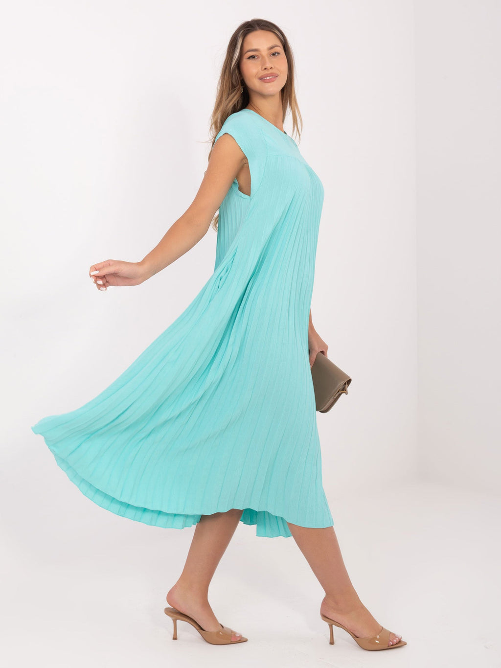 Abito da Cocktail Midi Senza Maniche con Tasche e Chiusura