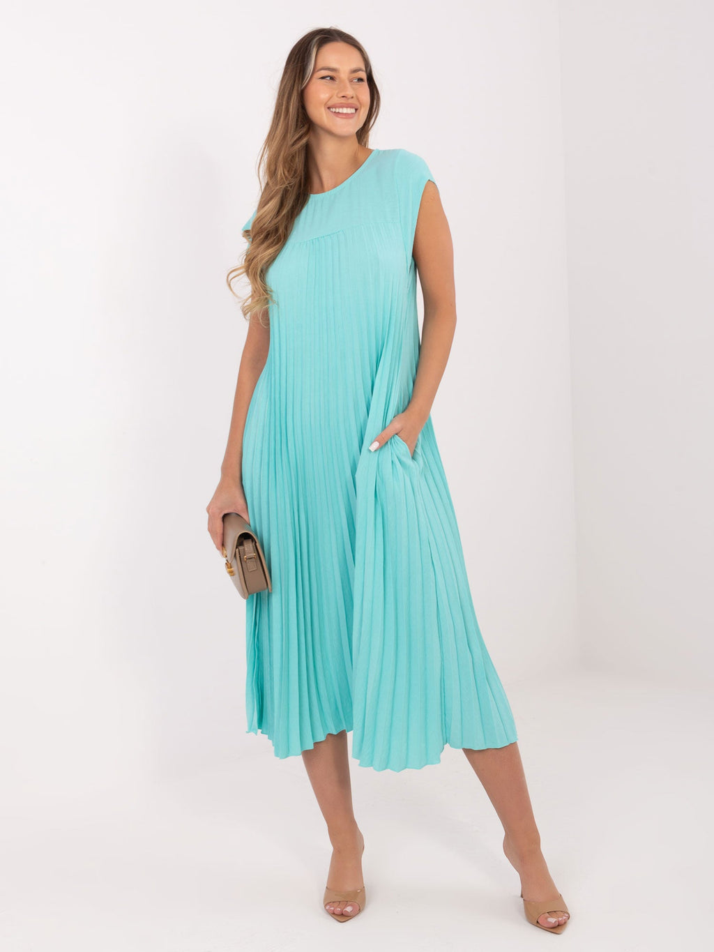 Abito da Cocktail Midi Senza Maniche con Tasche e Chiusura