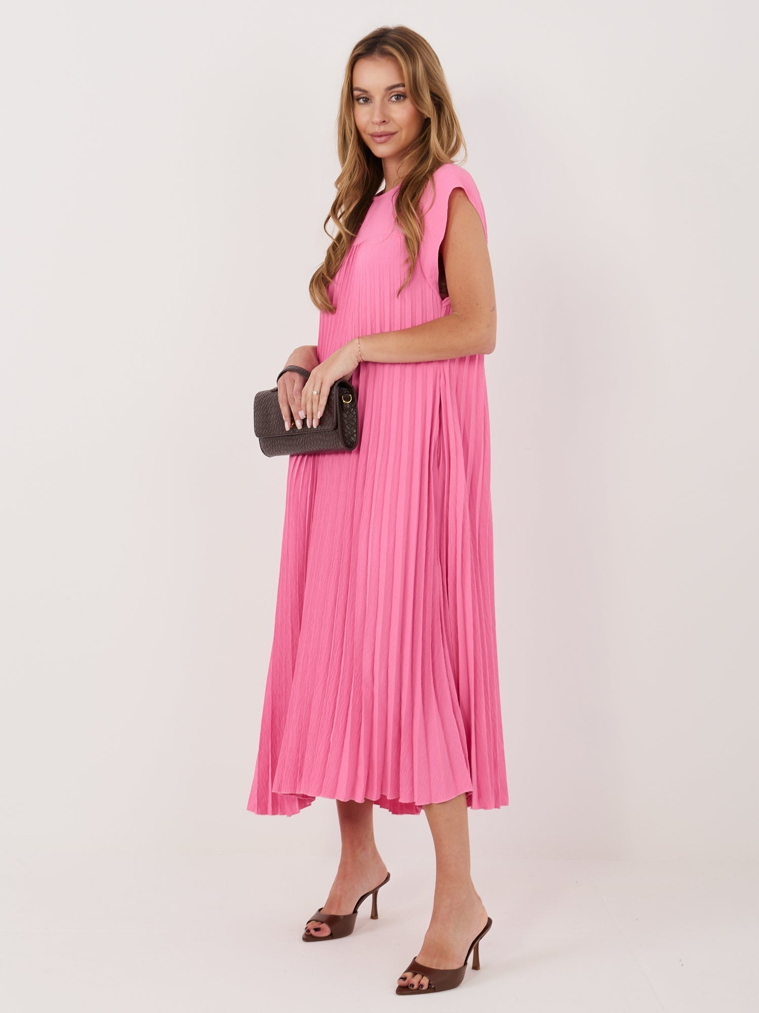 Abito da Cocktail Midi Senza Maniche con Tasche e Chiusura
