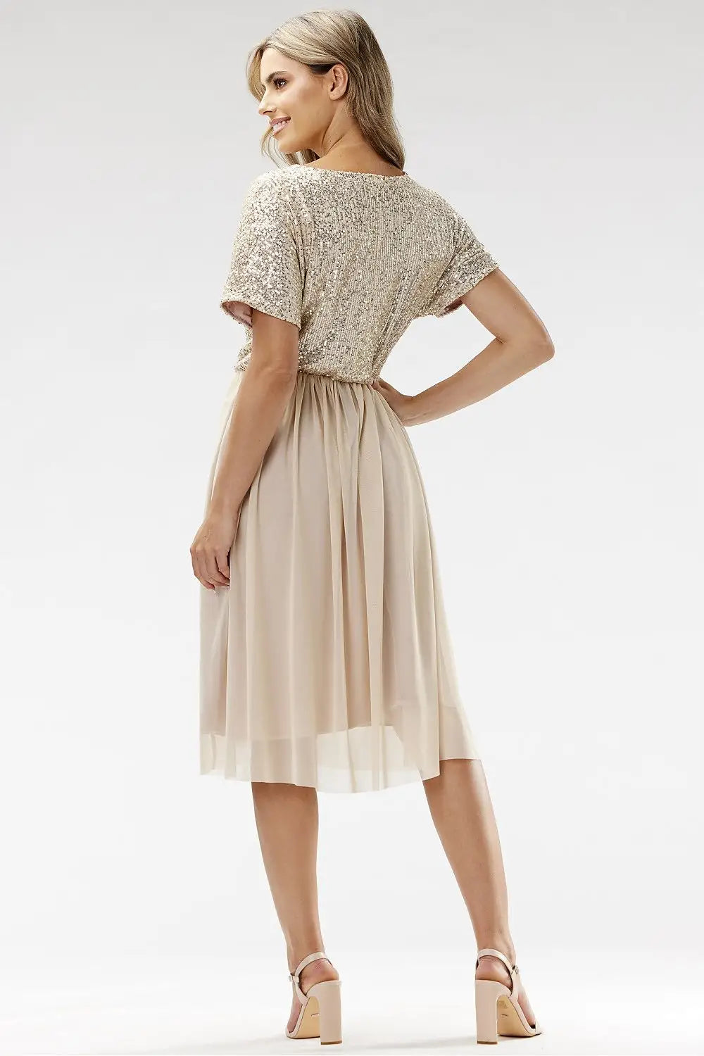 Abito da sera midi con paillettes e tulle - 204286