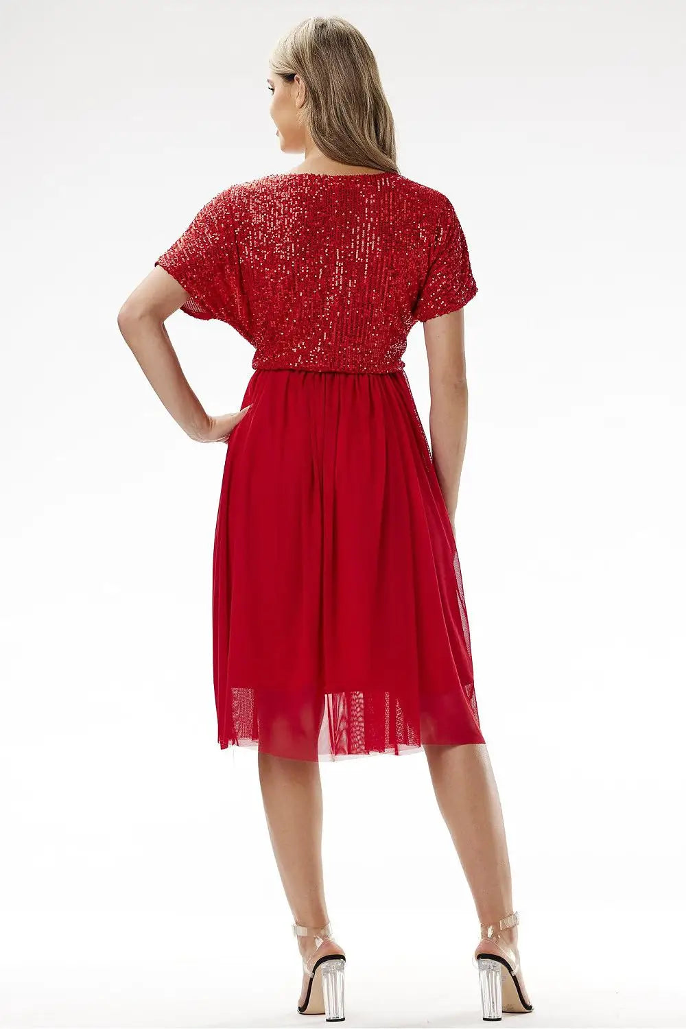 Abito da sera midi con paillettes e tulle - 204286