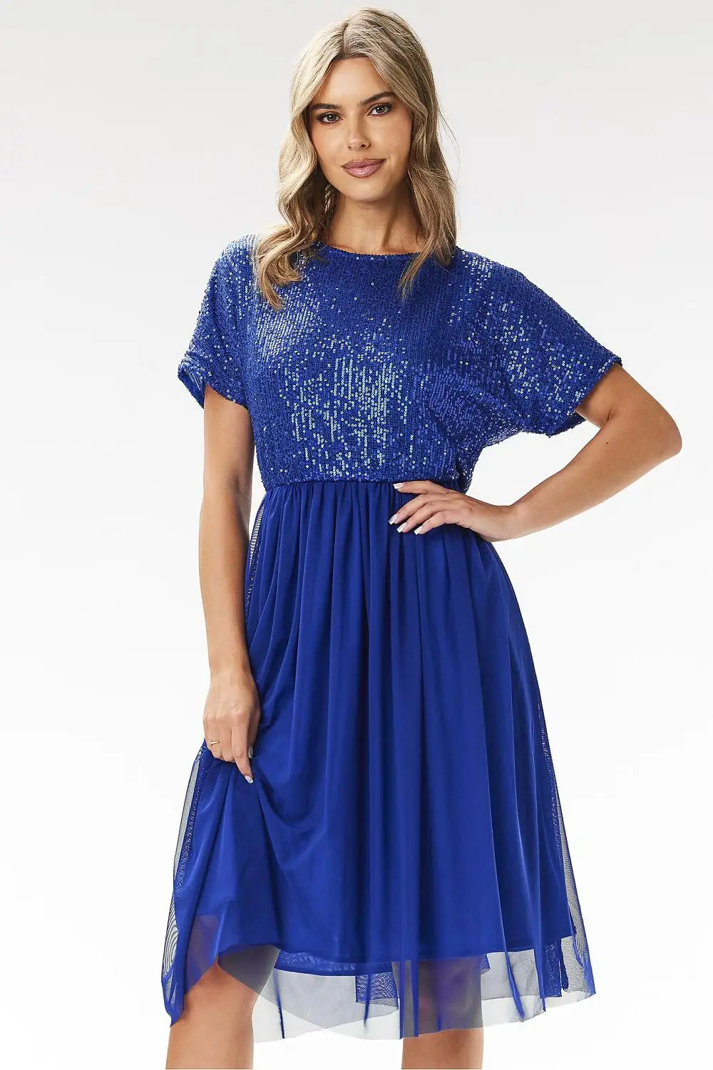 Abito da sera midi con paillettes e tulle - 204286