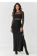 Abito lungo nero con rete trasparente - 218306