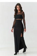 Abito lungo nero con rete trasparente - 218306