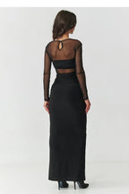 Abito lungo nero con rete trasparente - 218306